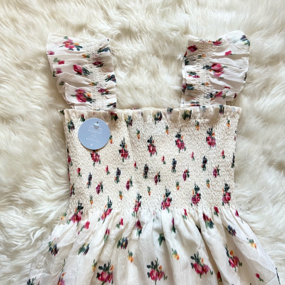 New! HILL HOUSE Ellie Floral Midi Nap Dress in Ivory Crushed Taffeta Ikat - Picture 8 of 15